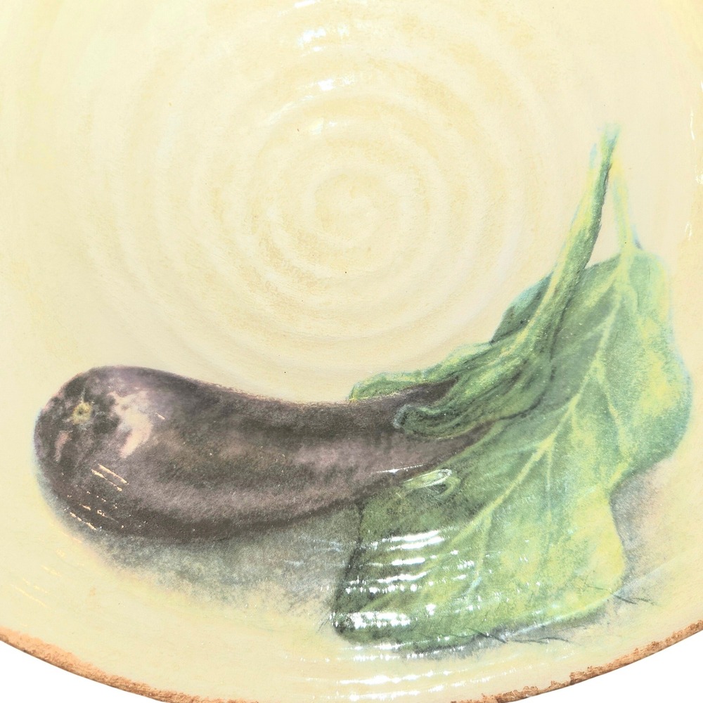 Williams Sonoma Jardin Potager 10" Pasta Bowl Italy Tan Eggplant Ribbed Ceramic - Picture 2 of 10